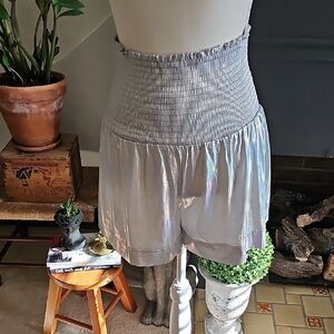 Silver High Waist Shorts with Smocked Waistband